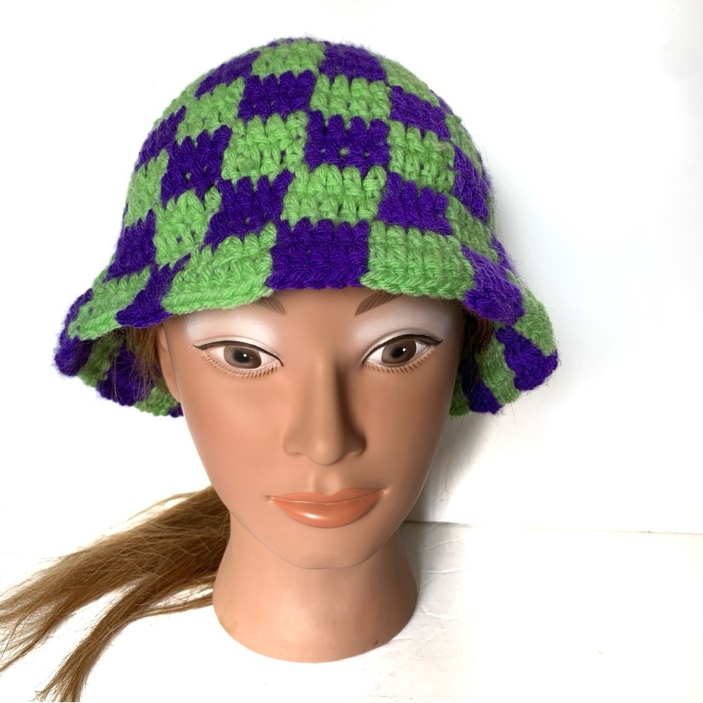 Checkered Crochet Bucket Hat